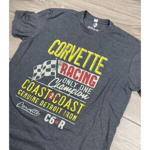 Corvette Racing Men's Short Sleeve Graphic‎ Print Logo Tee Shirt Grey XL Read